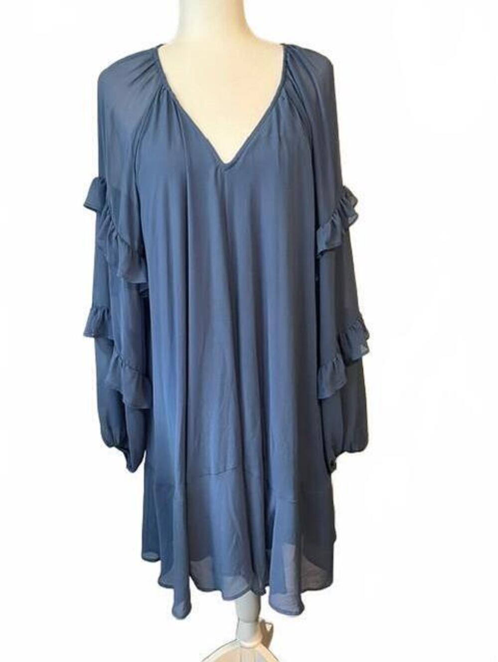 Torrid Slate Blue Chiffon Mini Ruffle Peasant Dress Size 2 Plus Size